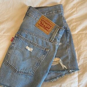 Levi's Light Blue Distressed Denim Shorts